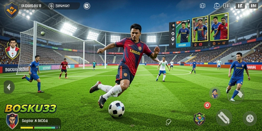 Menampilkan aksi seru dari pertandingan sepak bola di BOSKU33.