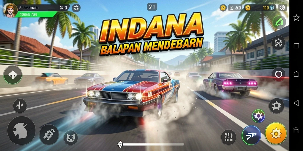 Tampilan menarik dari gameplay balapan di INDAAA yang seru.