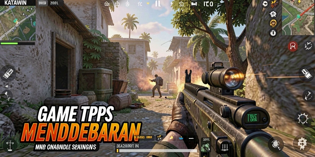 Screenshot utama KATAWIN menampilkan adegan aksi seru dalam game TPS.