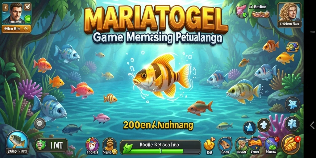 Tampilan gameplay MARIATOGEL dengan aksi memancing yang seru.