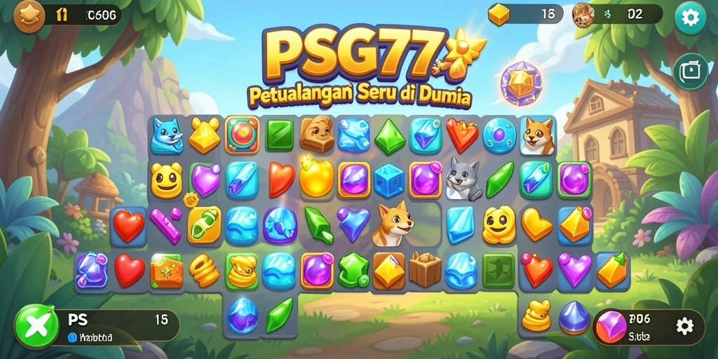Tampilan gameplay seru di PSG77 dengan efek Match-3 yang menawan.