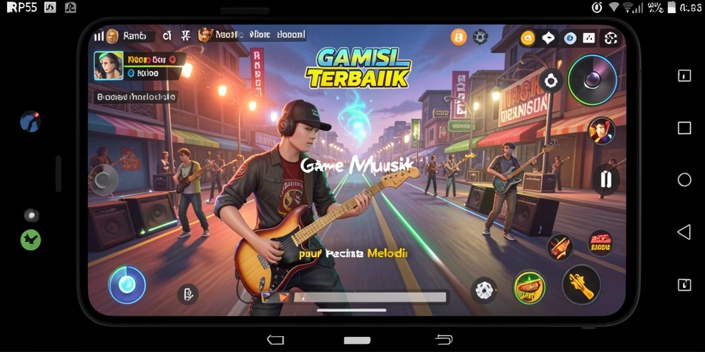 Screenshot RP55 menampilkan gameplay yang menyenangkan dengan berbagai pilihan lagu.