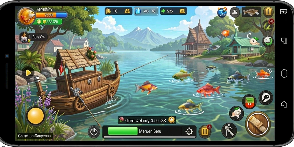 Screenshot T6 menampilkan momen seru saat menangkap ikan.