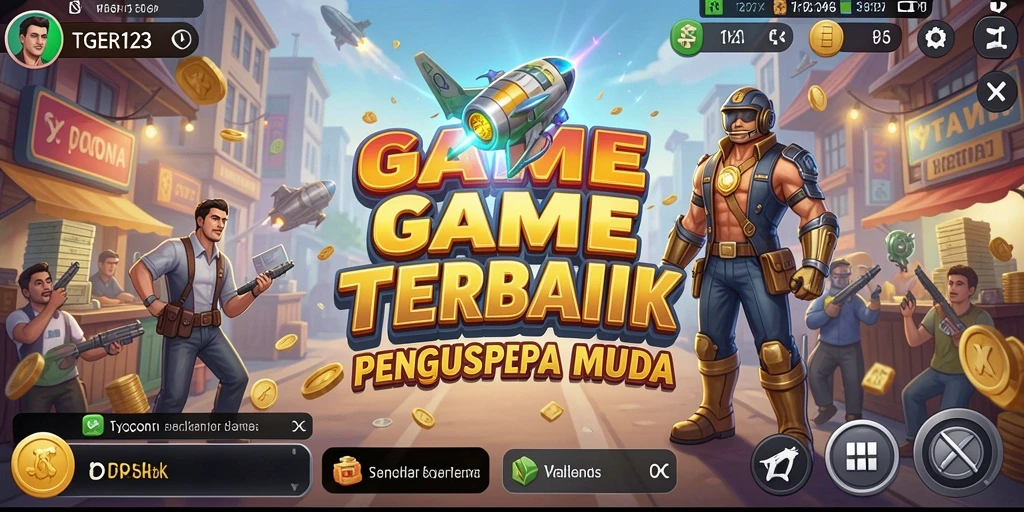 Tangkapan layar utama TGER123 menampilkan gameplay yang mendebarkan dan manajemen bisnis.